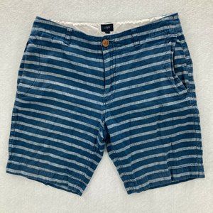 J Crew Mens Size 31 Blue Striped Linen Cotton Blend Chino Shorts Slash Pocket